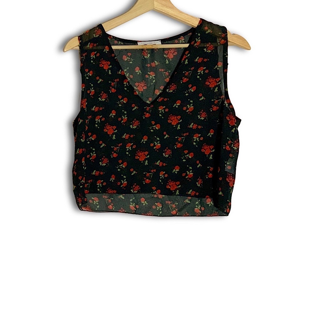 Don't Ask Why Sheer Floral Sleeveless Black Crop Top